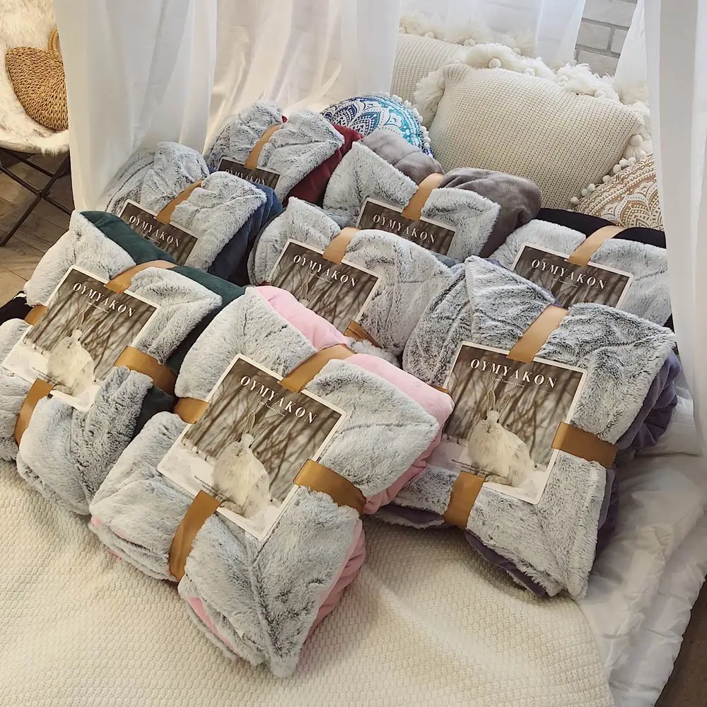 

Papa&Mima Fur Fleece Blanket Double-layer Throws Quilt Thick Warm Soft