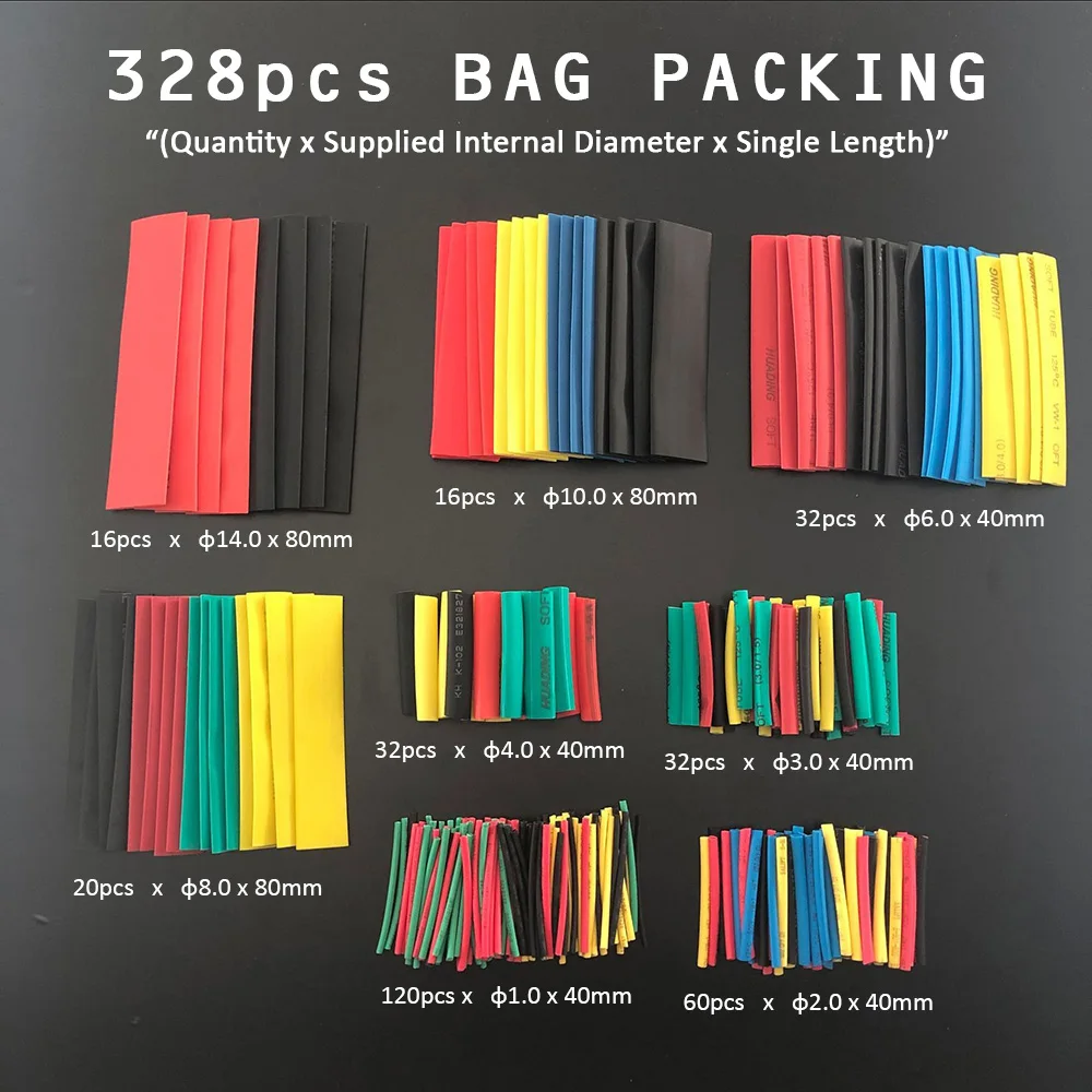 

328Pcs Car Electrical Cable Tube kits Heat Shrink Tube Tubing Wrap Sleeve Assorted 8 Sizes Mixed Color
