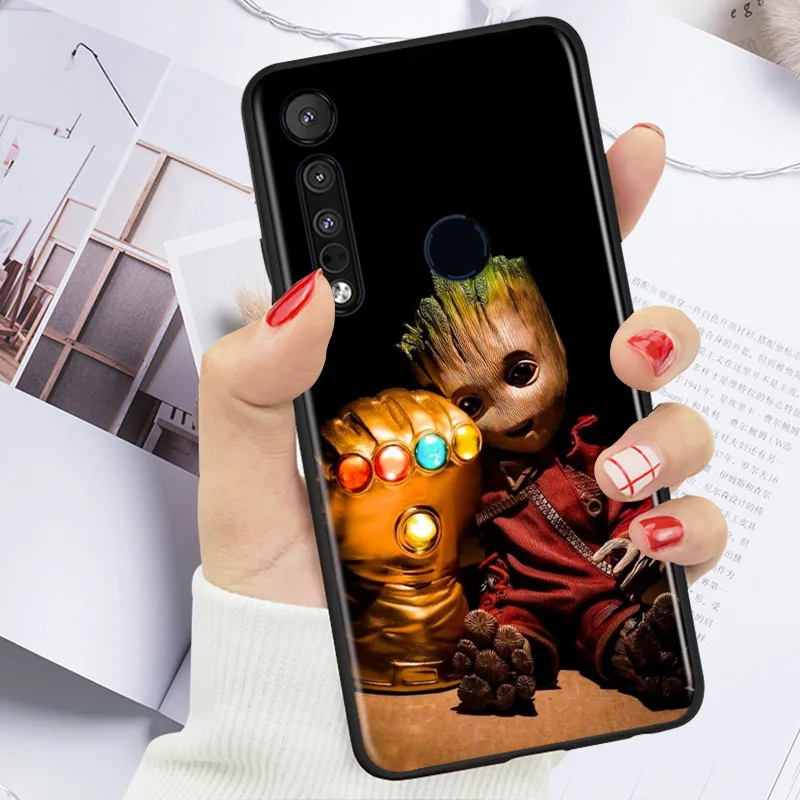

Marvel Avengers Super Hero Groot For Motorola G9 G8 G Power One Fusion Edge E6 Plus Play Lite Soft TPU Silicone Black Phone Case