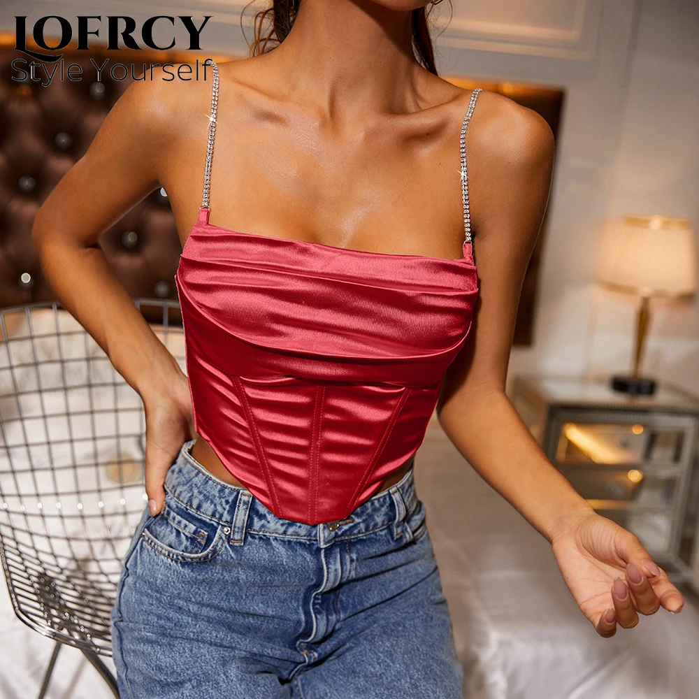 

Lofrcy Хрустальный укороченный образец бриллиантовый женский сексуальный топ бюстье на бретельках многослойная атласная одежда рейва одежда...