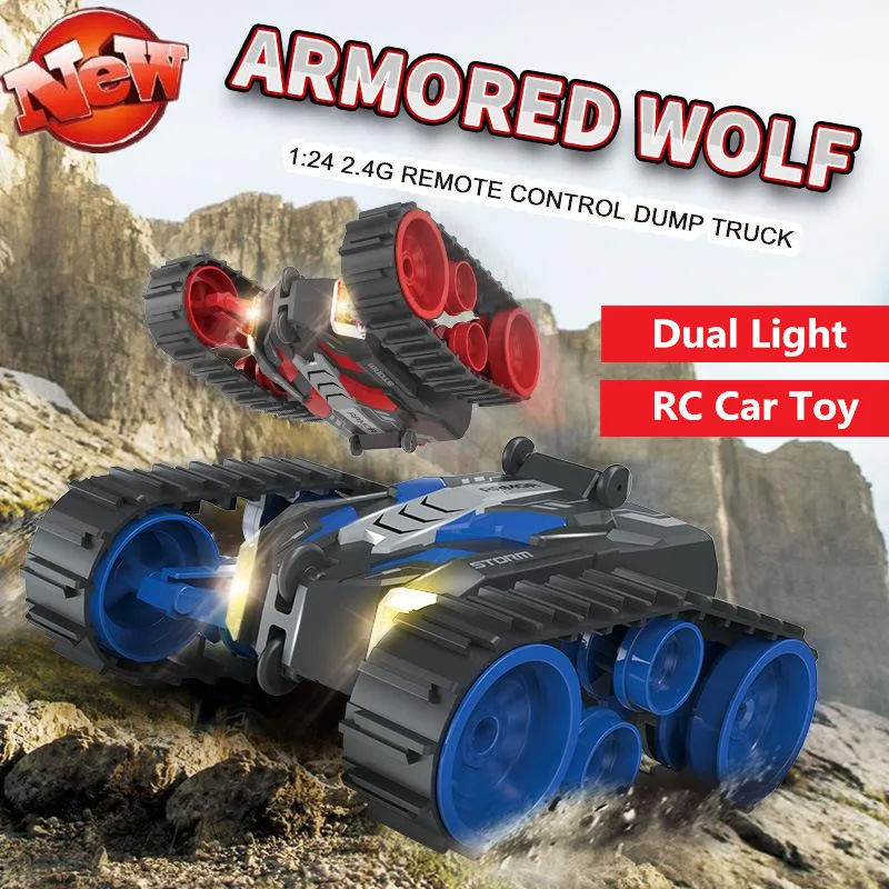 

RC Stunt Car Tracked Tank Double Slide Remote Control Tank Car With Double Light Tumble Remote Control Car With 3pcs battery toy