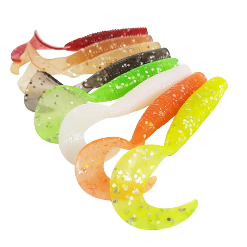 5Pcs Curly Worms Soft Bait 55mm 2g Jig Wobblers Fishing Lure Shrimp Smell Silicone Artificial Baits Carp Bass Lures Pesca Tackle