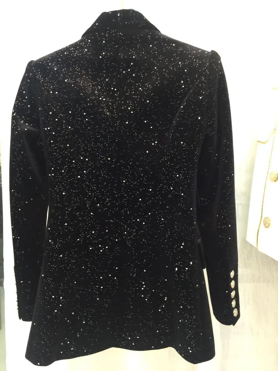 10 29 2019 осень зима новый тонкий бархат двойной Серебряная кнопка блейзер пальто