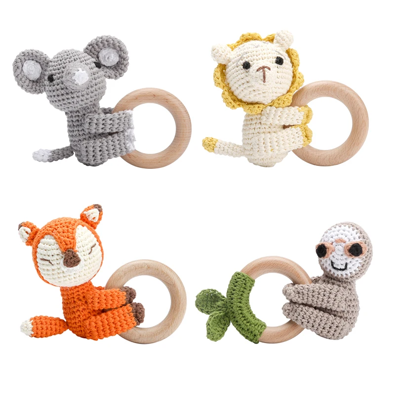 

1 Pc Handmade Baby Crochet Rattle Toys Cute Animals Elephant Lion Fox Music Rattles Infant Rattle Soother Ring Teether Toys Gift