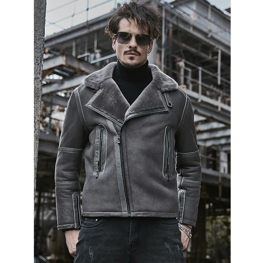 Denny &amp Dora новая мужская дубленка B3 серая короткая кожаная зимняя шуба