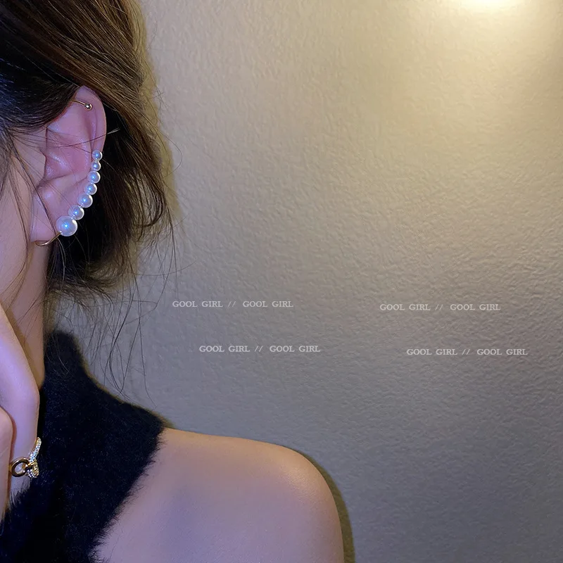 

South Korea East Gate Simple Temperament Ear Hanging Niche Design Feeling Around The Ear Pearl Without Ear Hole Ear Clip
