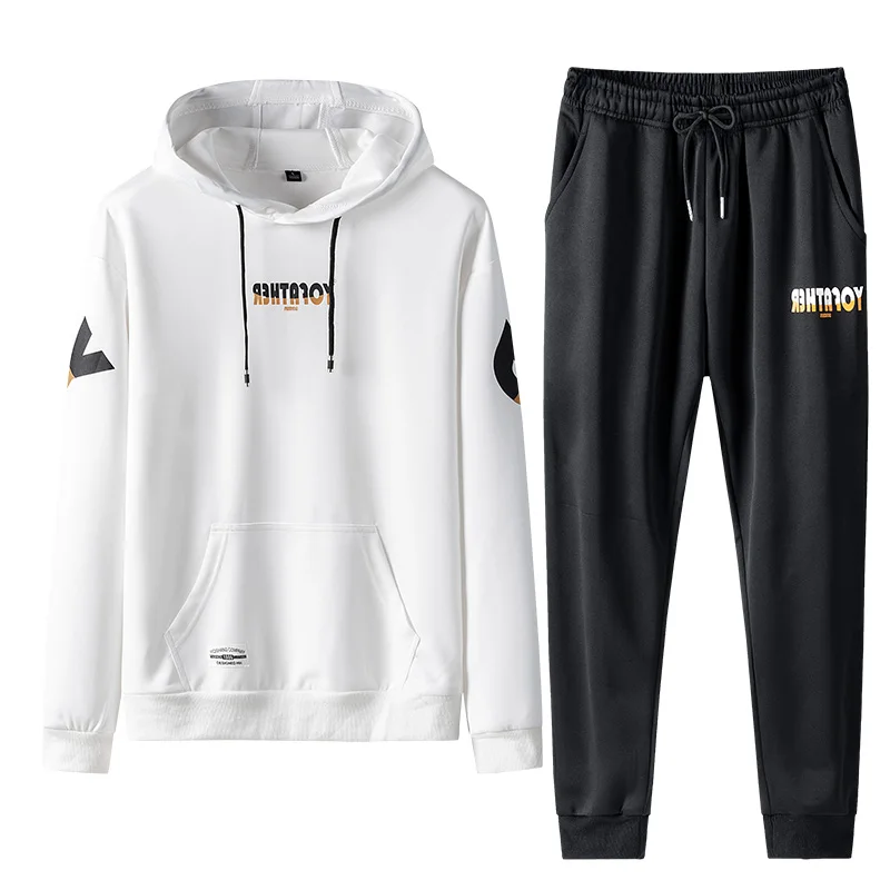 Tracksuit Men Set Hoodies Men Sweatshirt Men Sweat Brand Spring Autumn Fleece 2PCS Stand Collar Patchwork Fashion Sweatsuits New - Цвет: 0728-1