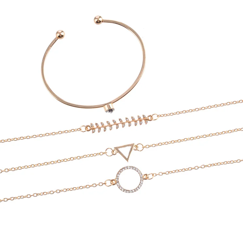 Sindlan 4 шт. Золотые кристаллы лист геометрические браслеты для женщин круглые