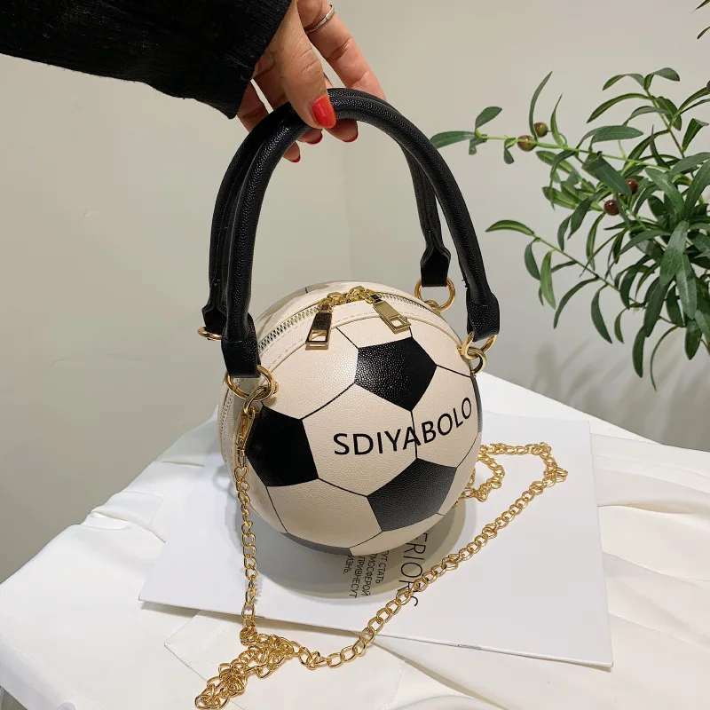 

Women pu personality foreign fashion handbags 2021 new fashion printing funny basketball chain portable small round bag