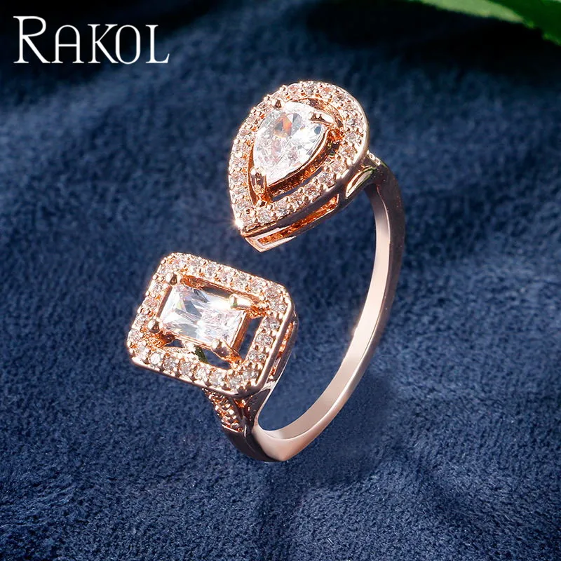 Ring White RAKOL Гладкий минималистский дизайн с кубическим цирконием браслеты из колец комплект ювелирных изделий женщина свадебное платье аксессуары RS03046 - Окраска металла: Ring White