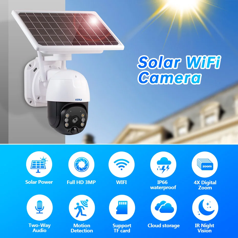 

Kerui 3MP Solar Panel Camera Wireless Battery Camera WIFI Outdoor Security IP Camera Cloud Storage IP66 Waterproof Surveillance