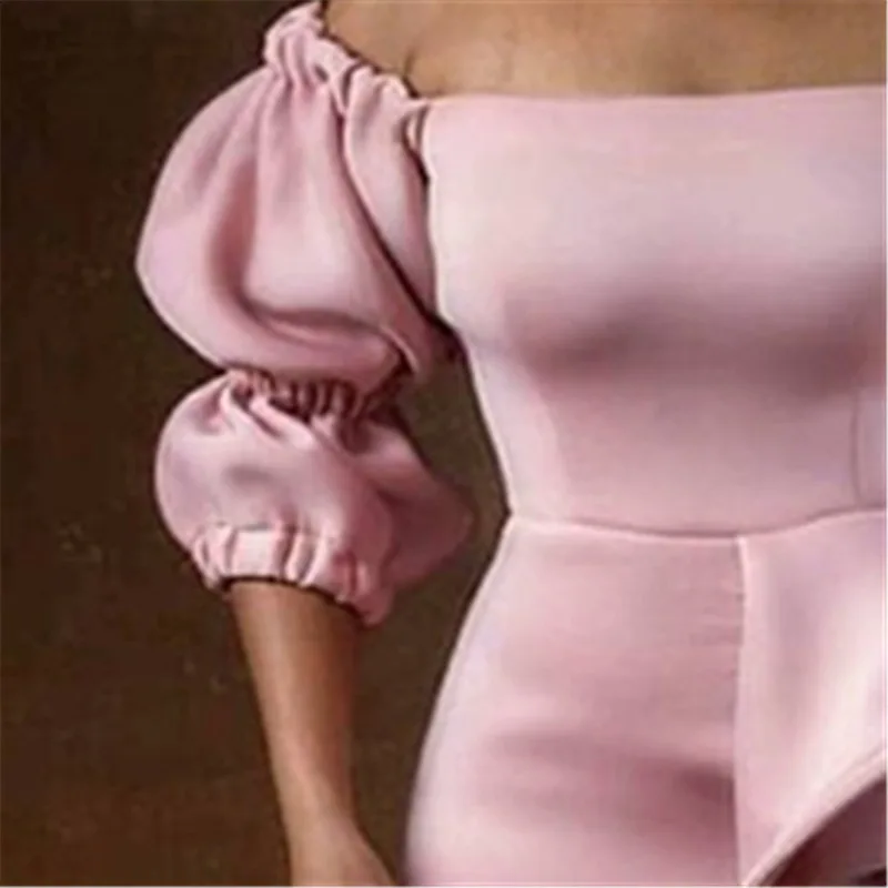 Off-the-shoulder wrapped chest waist dress new fashion party women's body banquet puff sleeves ruffled ladies African wome | Женская