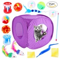cat toys kitten toy tunnel 15pcs indoor interactive toy collapsible tunnel fluffy mouse crinkle balls spring toy for cats