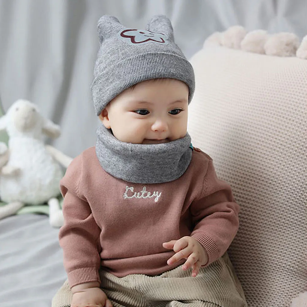 Комплект из 2 предметов шапка для малышей шарф вязаный плюшевый зимний теплый