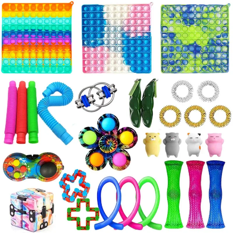 

Anti Stress Fidget Toys Kits Big Size Relief Sensory Toys Large Rainbow Push Bubble Children Adults Fidget Toys Set Squishy Gift