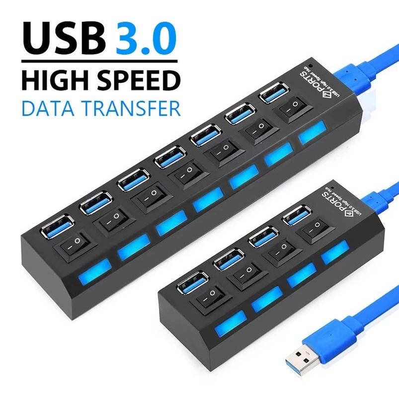

USB 3.0 Hub 5Gbps High Speed Multi USB Splitter 3 Hab Use Power Adapter 4/7 Port Multiple Expander Hub With Switch For PC Laptop