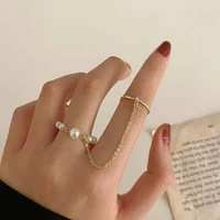 finger chain rings for women adjustable opening ring set tassel punk wedding jewelry girl fashion accessories gift pearl ring