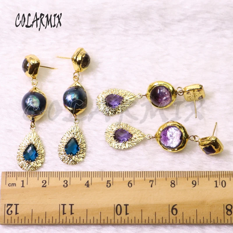 

5 Pairs Stone earring with drop metal dangle earrings handcrafted earrings fashion accessories gift jewelry drop earrings 6194