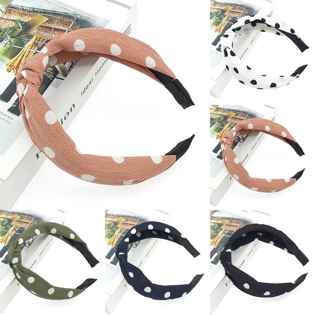 Женский обруч для волос в горошек простой с бантом модная повседневная повязка