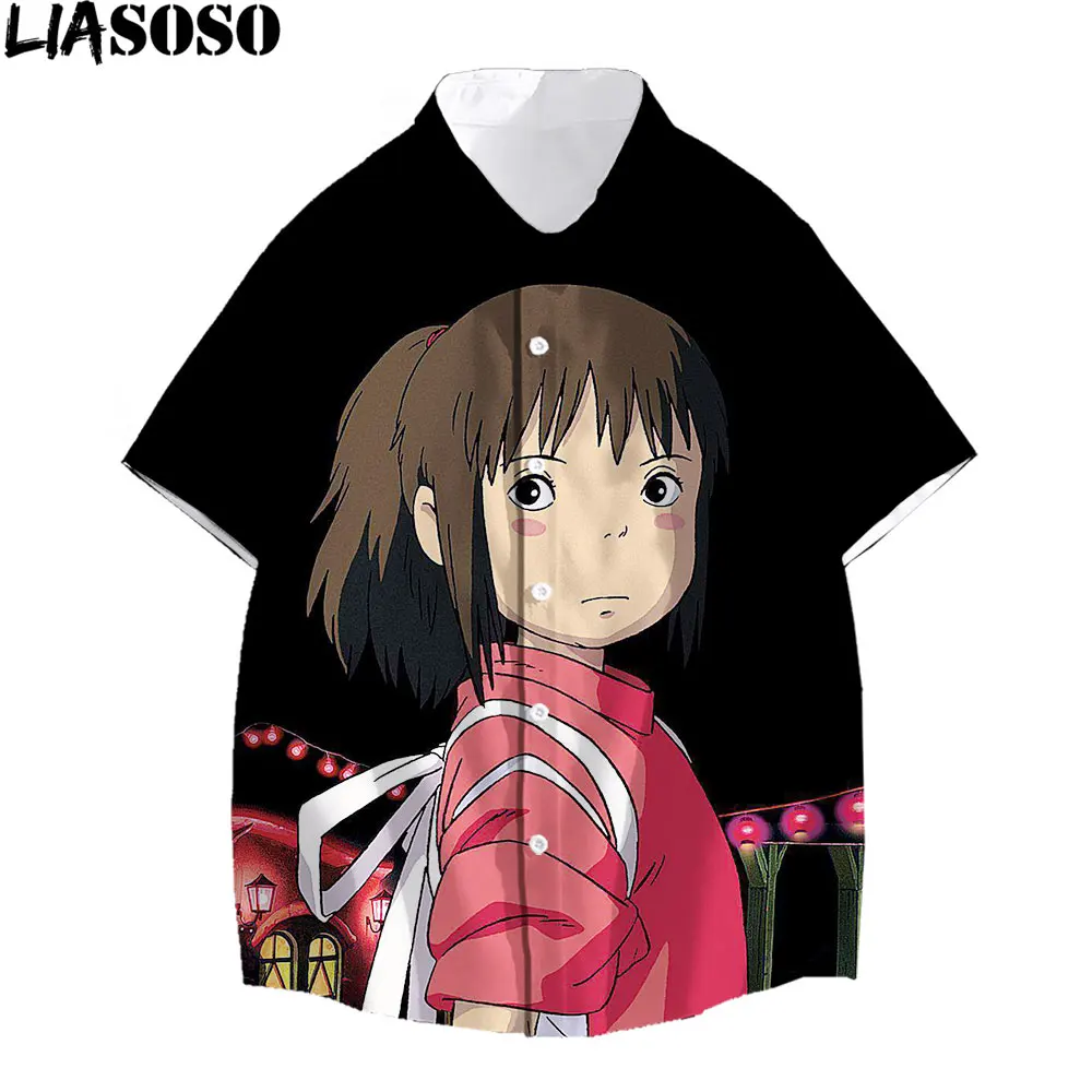 

LIASOSO New Hayao Miyazaki Spirited Away Men's Shirt Hawaiian Shirt 3D Printing Summer Casual Beach Shirt Short Sleeve
