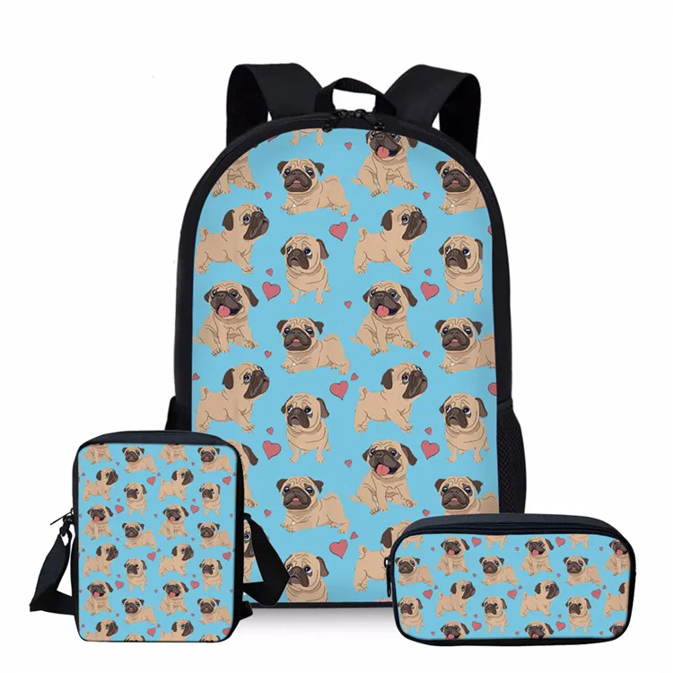 

Black Puppy Pug Dog Print School Bag Set for Teen Girls Cute Primary Student Kids Bookbag Children Schoolbags