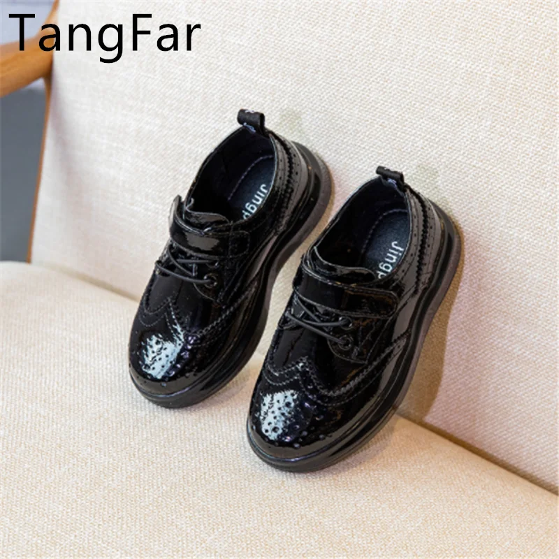 Туфли детские из лакированной кожи на платформе модные черные туфли среднем
