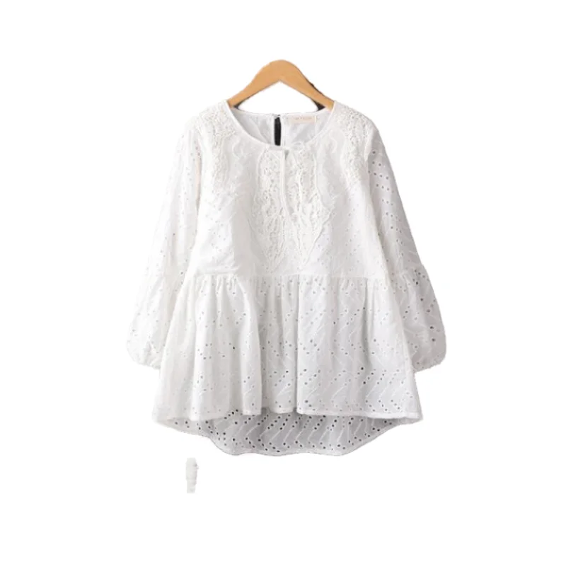 Белая кружевная ажурная рубашка в стиле "Лолита" с вышивкой Женский Топ