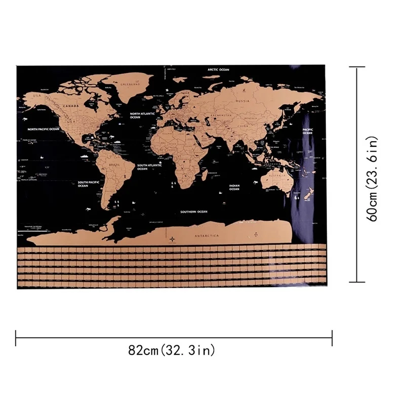 82.5X59.4cm черная карта мира для путешествий с защитой от царапин