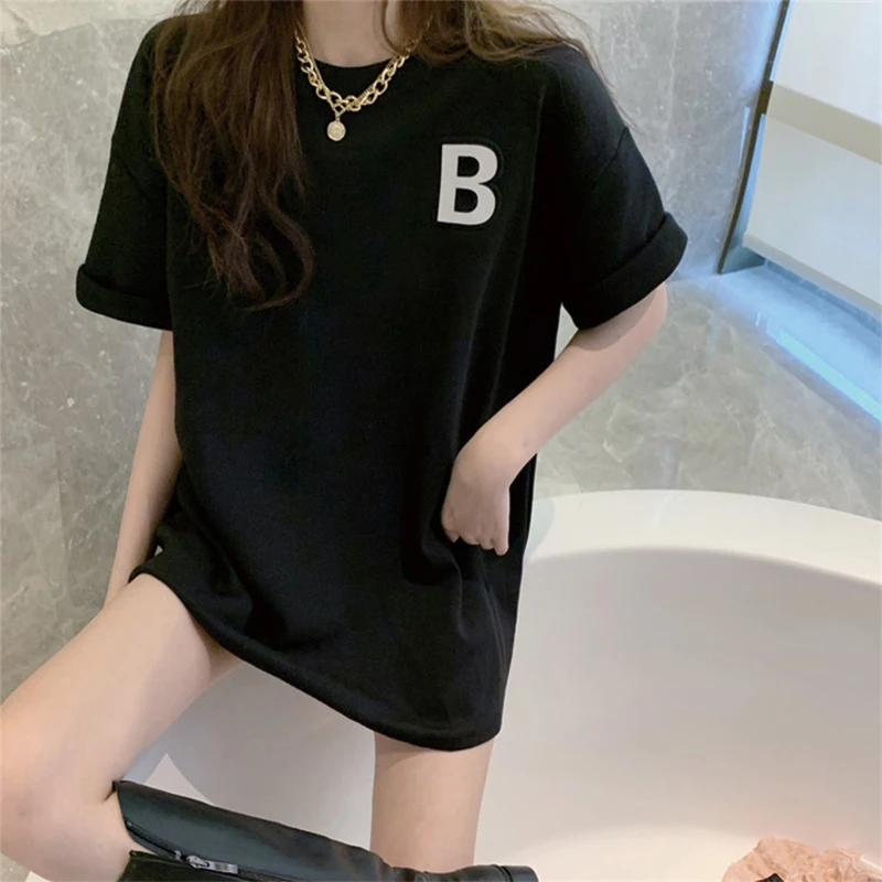 

CN T Shirt Women 2021 Summer Casual Personality Letter Reflective T Shirt Loose Solid Color Short Sleeve Bottoming Shirt Top