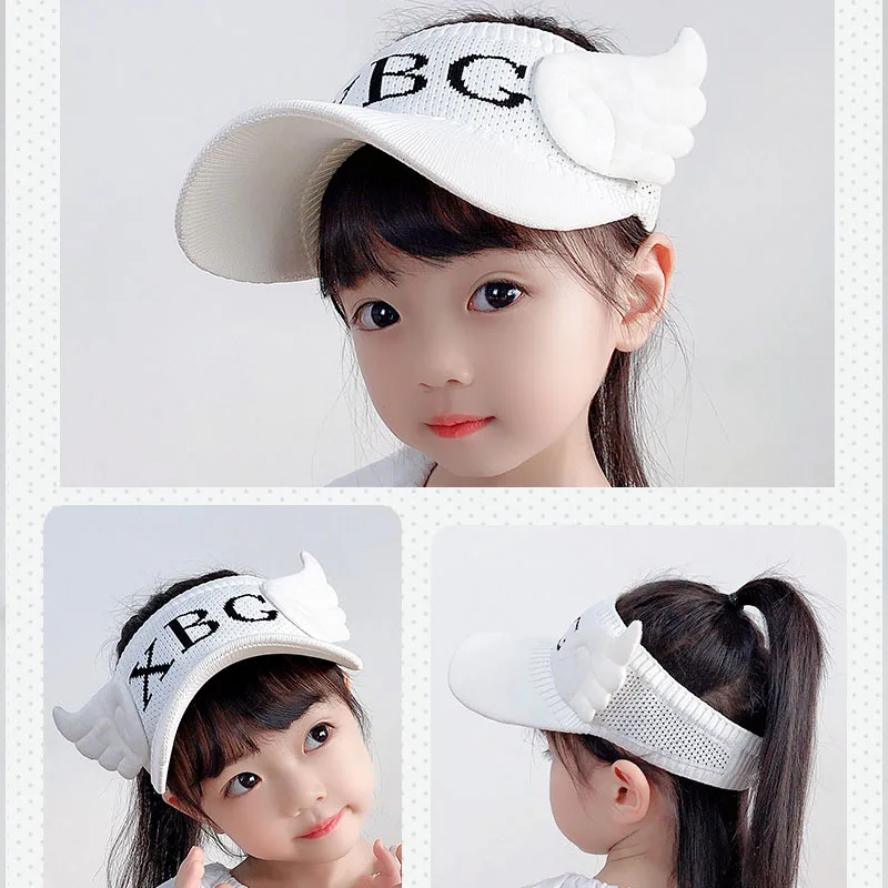 

New Summer Girl Empty Top Hat Cute Angel Wings Children Suncap Fashion Girls Sun Visor Sun Hat Breathable Kids Baby Summer Hats