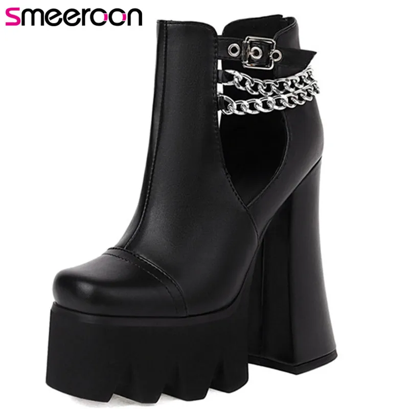 

Smeeroon 2021 Big Size 43 High Heels Platform Shoes Women Gladiator Shoes Pu Chain Fashion Cool European Style Women Pumps