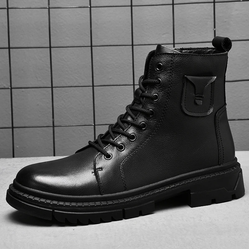 Men's Ankle Boots Men Genuine Leather High Quality Military Shoes Male Waterproof Snow Warm Shoe New Tactical Army Boots For Men