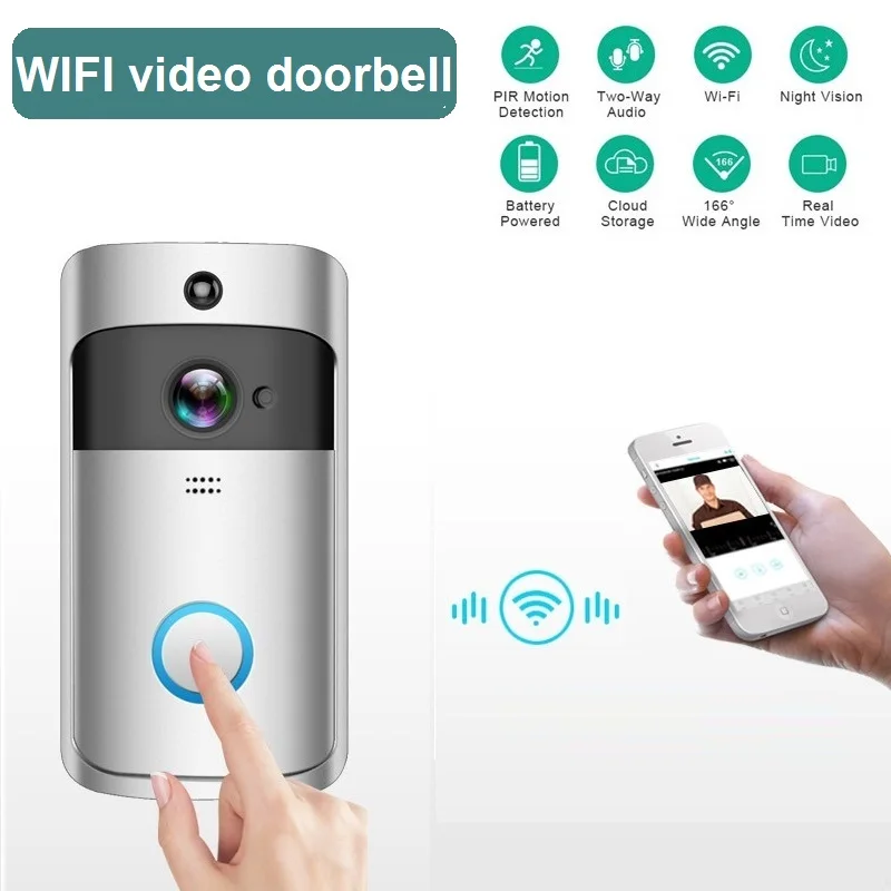 

Беспроводной дверной звонок с Wi-Fi, видеодомофон, IP-камера, звонок на дверь, ИК-звонок, тревожная камера безопасности, двухстороннее аудио для дома, квартиры