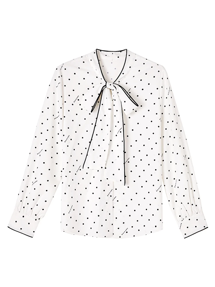 

Chikichi White Polka Dot Blouse Women Spring 2021 New Long Sleeve Fashion Bow Chiffon Top Commuter Casual Shirt