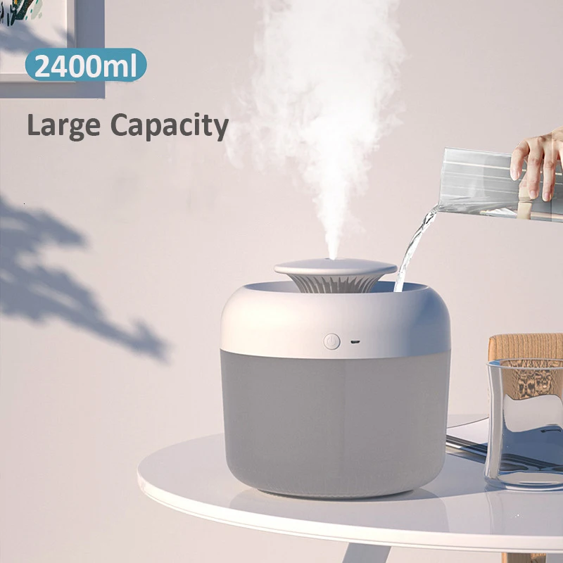 

Large Capacity Home Air Humidifier 2400ml Ultrasonic Cool Mist Maker Fogger with LED Light Lamp Aroma Diffuser USB Humidificador
