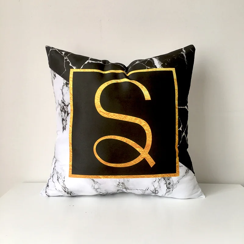 New Creative Marble Texture Gold Alphabet Cushion Covers Modern Nordic Simple Pillow Case Decorative Sofa Bed Seat Throw Pillows images - 6