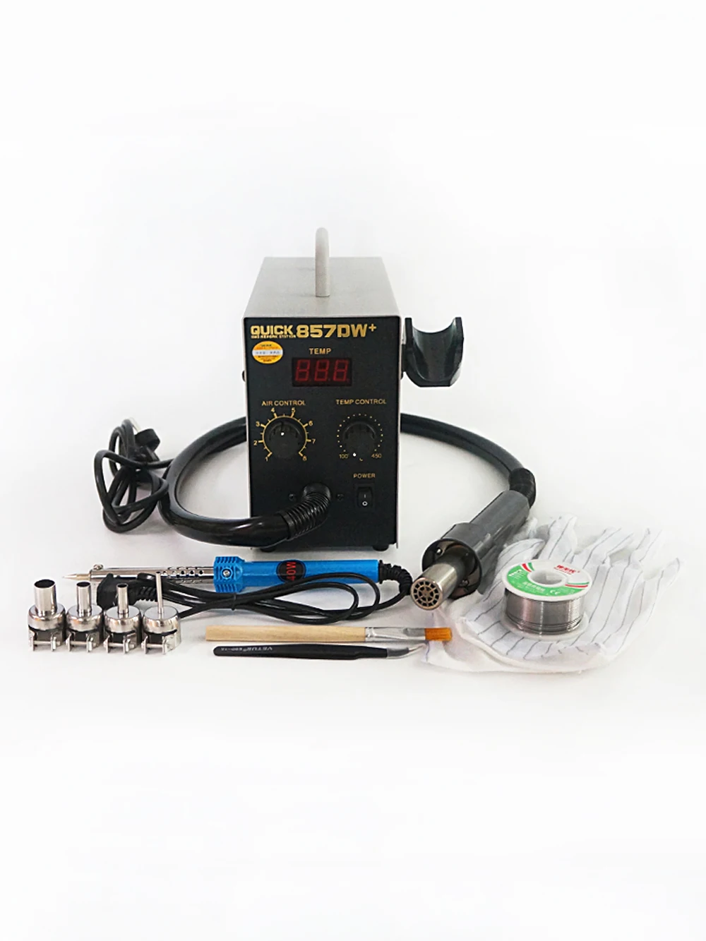 

Soldering Station QUICK-857DW+ SMD SMT Electric Soldering Iron with Solder Wire ESD Tweezer Solder Tools