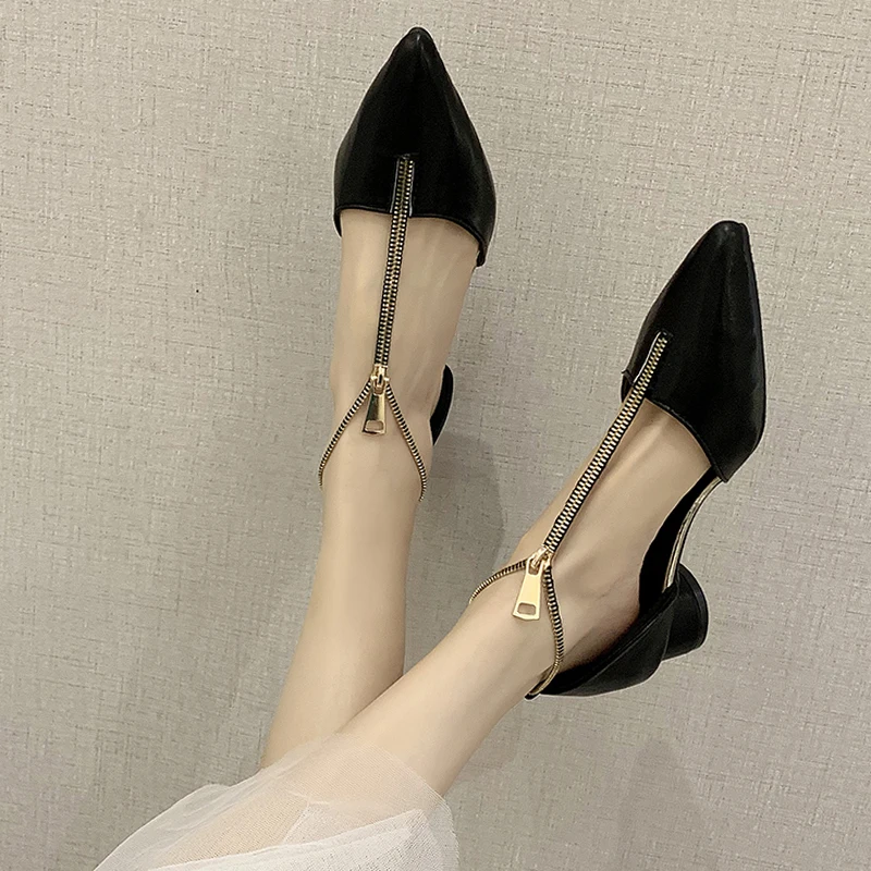 

Med 2021 Summer Sale Of Women's Shoes Pointed Heel Sandals Suit Female Beige All-Match Shallow Mouth Medium New Comfort Black Bl