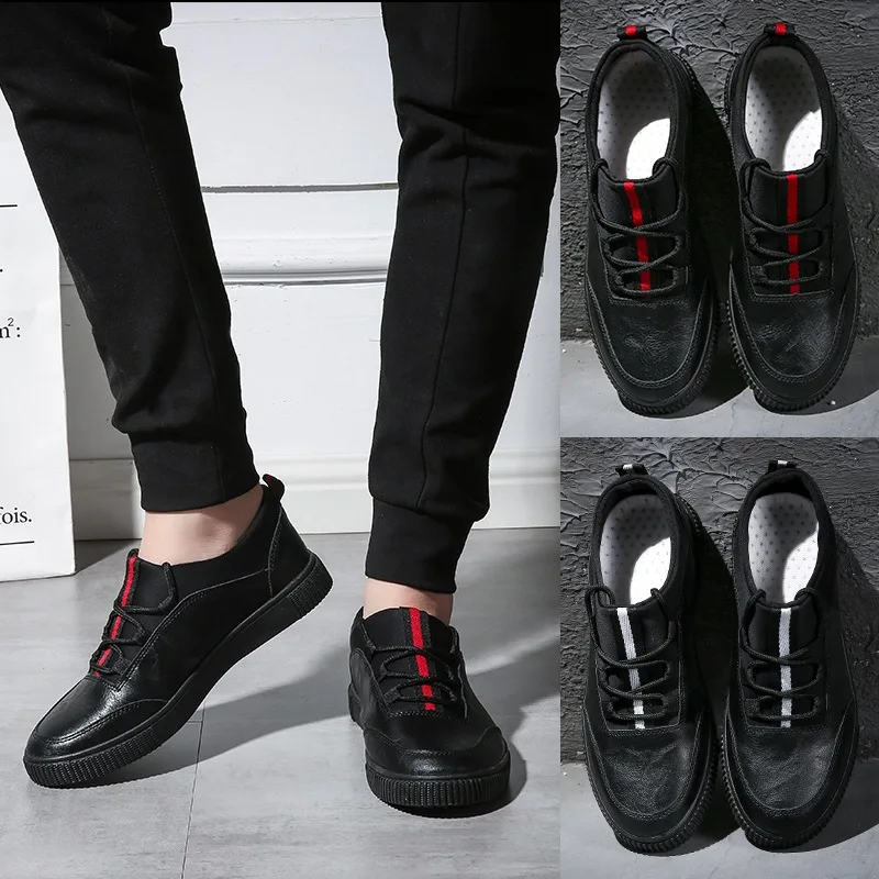 

2018 New Mens PU Leather Shoes Fashion Sneakers Casual Loafers Flats Skateboarding Shoes Low Cut Trend Creepers Brand Design