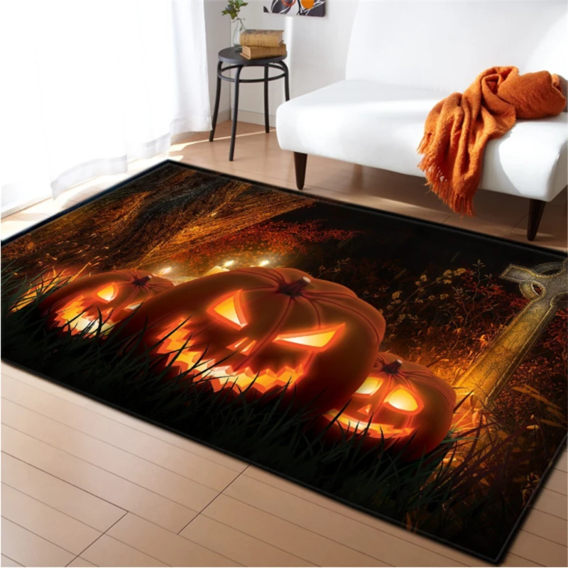 Living Room Carpets Halloween Decoration Home 3D Angry Pumpkin Printing Children Non-slip Rugs Hallway Bedroom Bedside Floor Mat | Carpet -1005003234657130