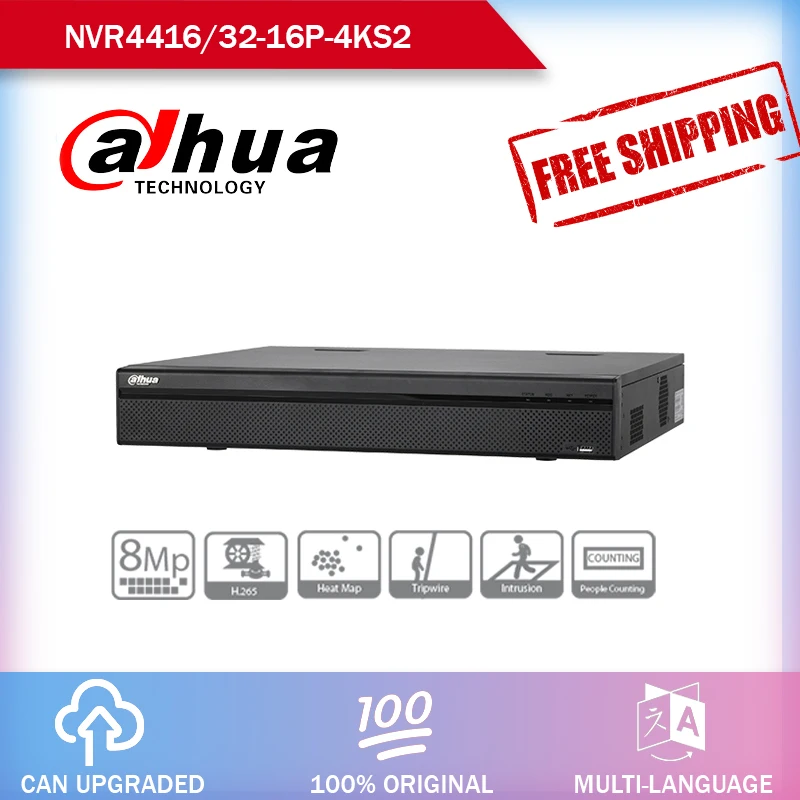 Verkaufen Dahua NVR POE Video Recorder 16Ch 32CH NVR4416-16P-4KS2 NVR4432-16P-4KS 2 1,5 U H.265 H.264 16PoE Ports 8MP Auflösung Easy4ip