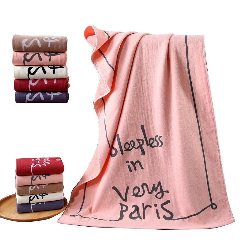 

70x140cm Gauze Cotton Letter Printed Soft Absorbent Double-Sided Terry Bathroom Adult Child Bath Towel
