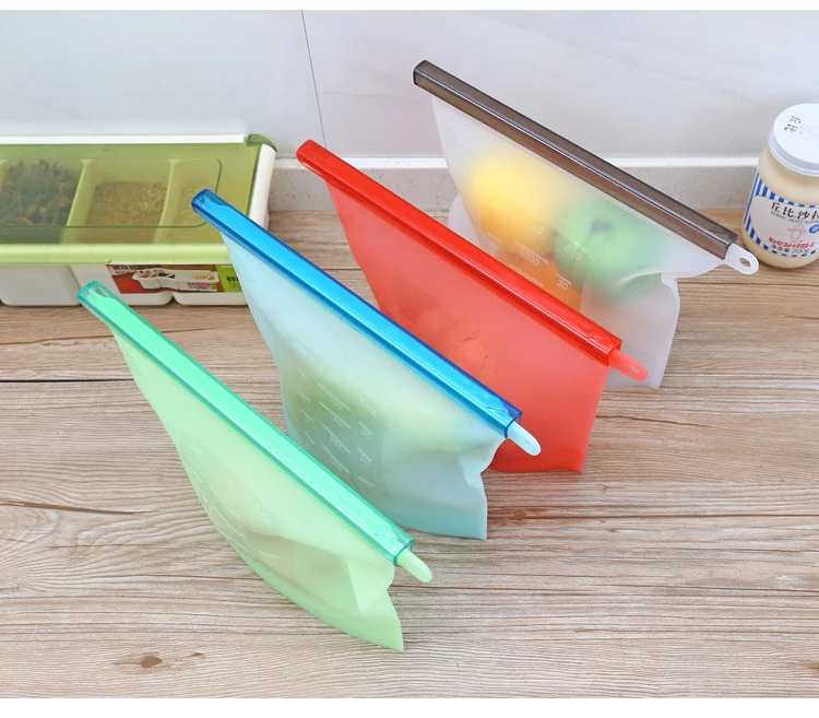 Reusable silicone food bag Silicone ziplock bags Refrigerator food freezer bags 1000ml milk fruit meat fresh sealed storage bags