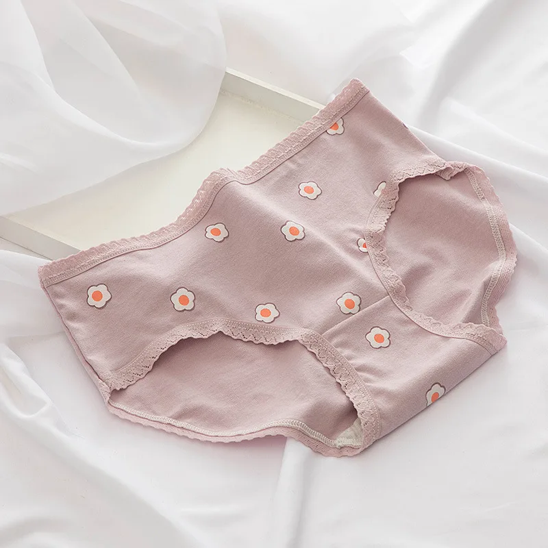 Женские хлопковые трусы в клетку фиолетовые трусики с цветочным принтом