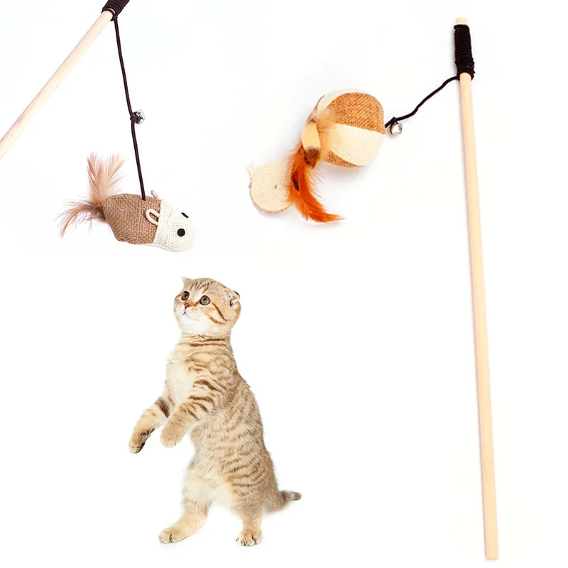 1 шт. деревянный котёнок Кот Игрушка стержень Дразнилка колокол перо с картонной
