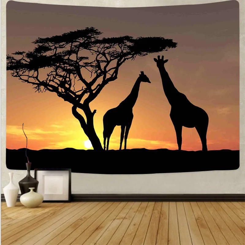 Африканский гобелен пастбища в эстетике Сумерки слон животные Пейзаж Настенный подвесной фон одеяло Декор