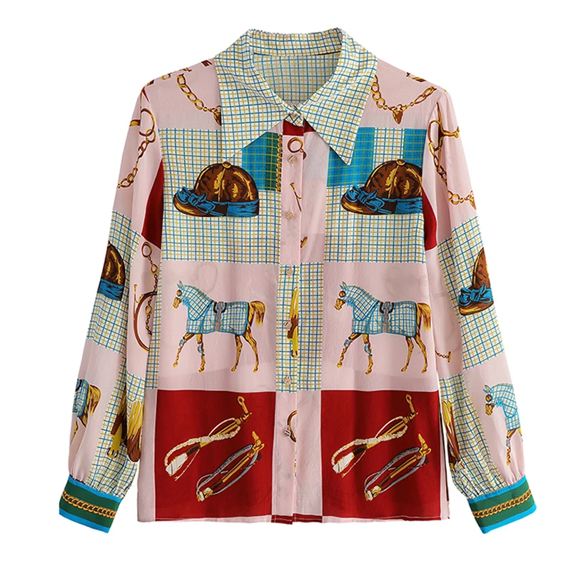 

Модные женские блузки, рубашки с принтом chian horse, весенне-летняя блузка, топы с длинным рукавом для женщин