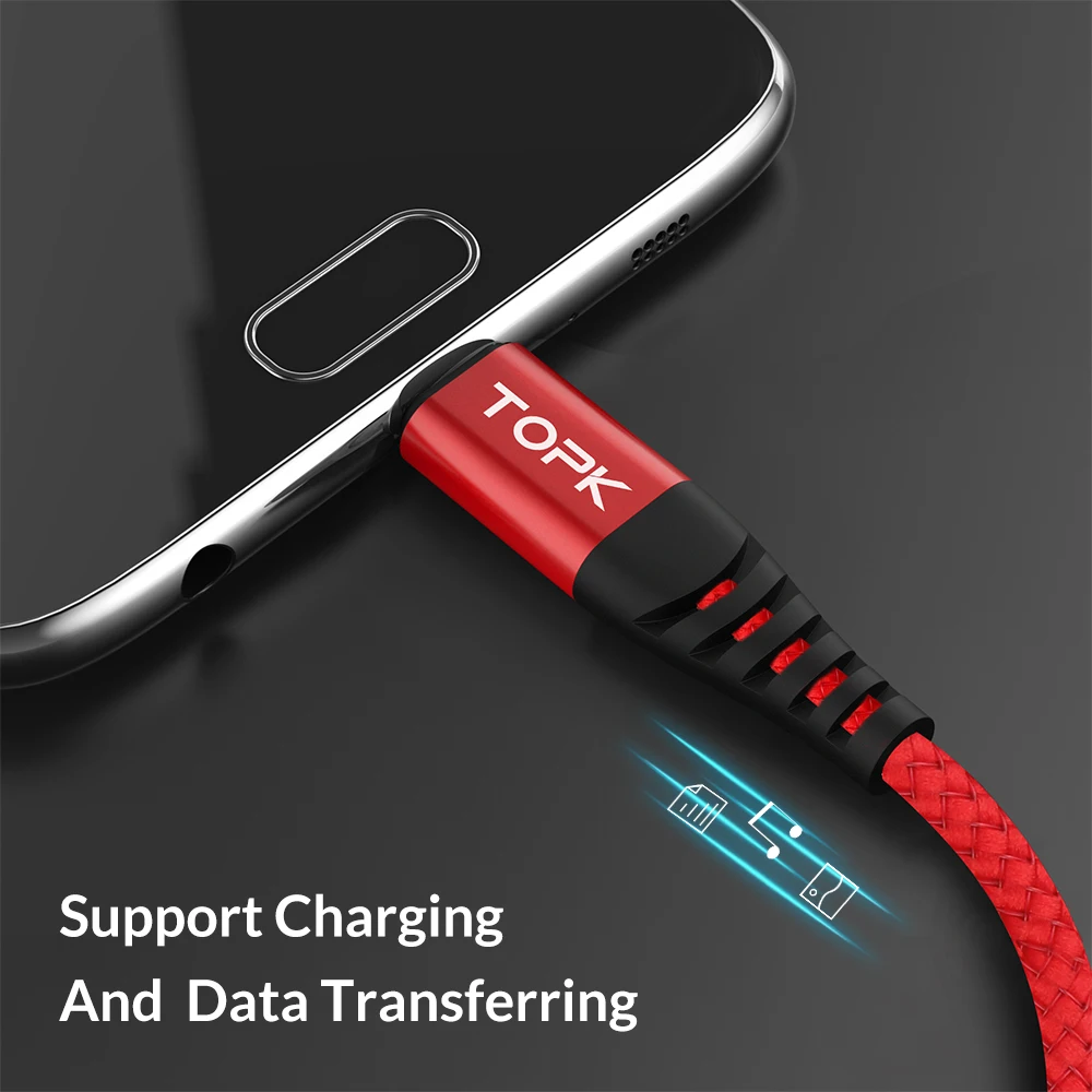 Кабель TOPK Micro USB для быстрой зарядки 2.4A телефонов Android нейлоновый 0.15 2 м|Кабели