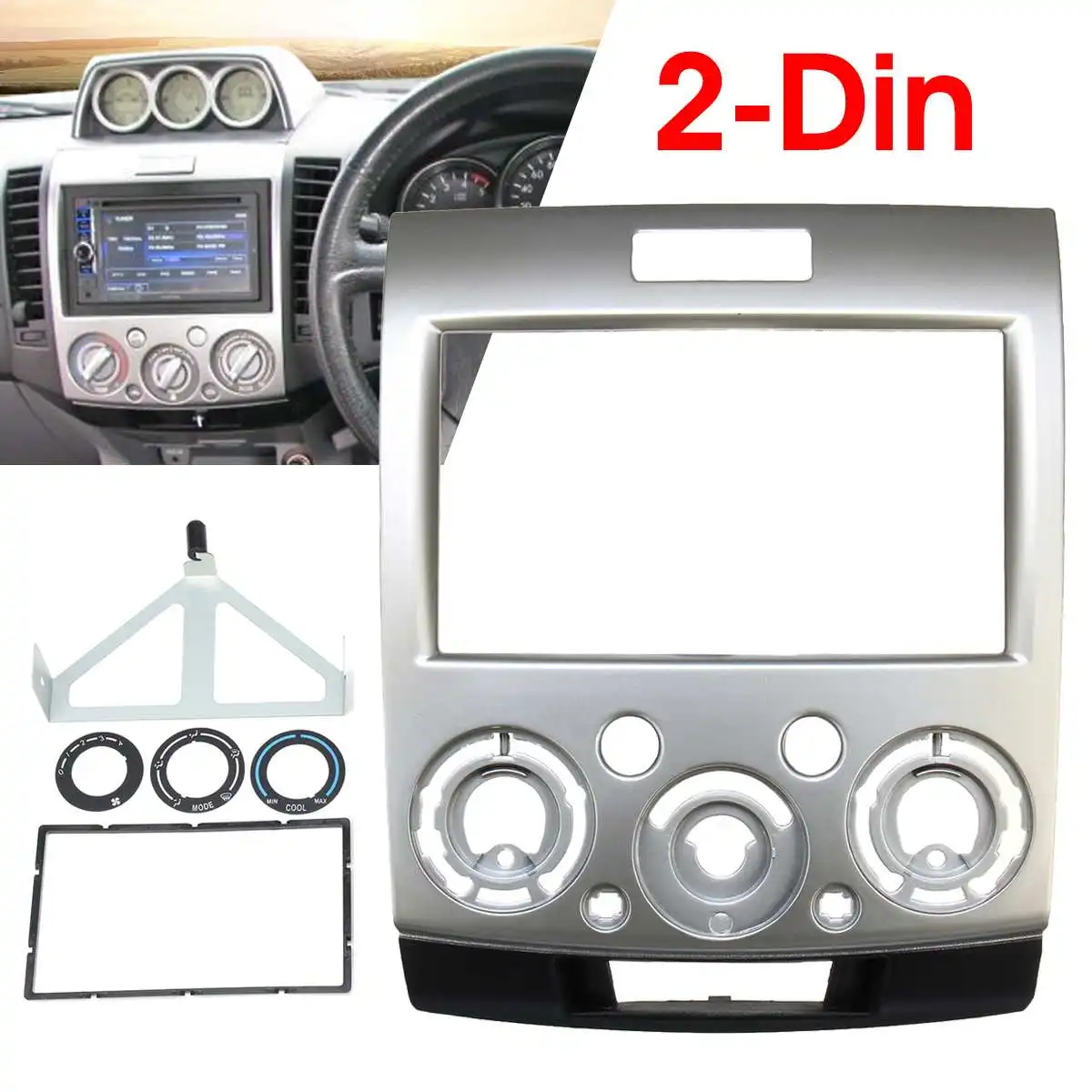 2 Din Car Radio Fascia Stereo Panel Frame CD DVD Dash Audio Cover Audio Trim For Ford Everest Ranger For Mazda BT-50 BT50 06-10