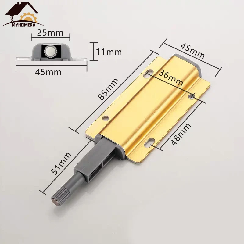 Gold Myhomera 2 шт. алюминиевый нажимной демпфер магнитные дверные Захваты шкафа Автоматическая дверная пробка сенсорный буфер кухонные ручки для ящиков - Цвет: Gold